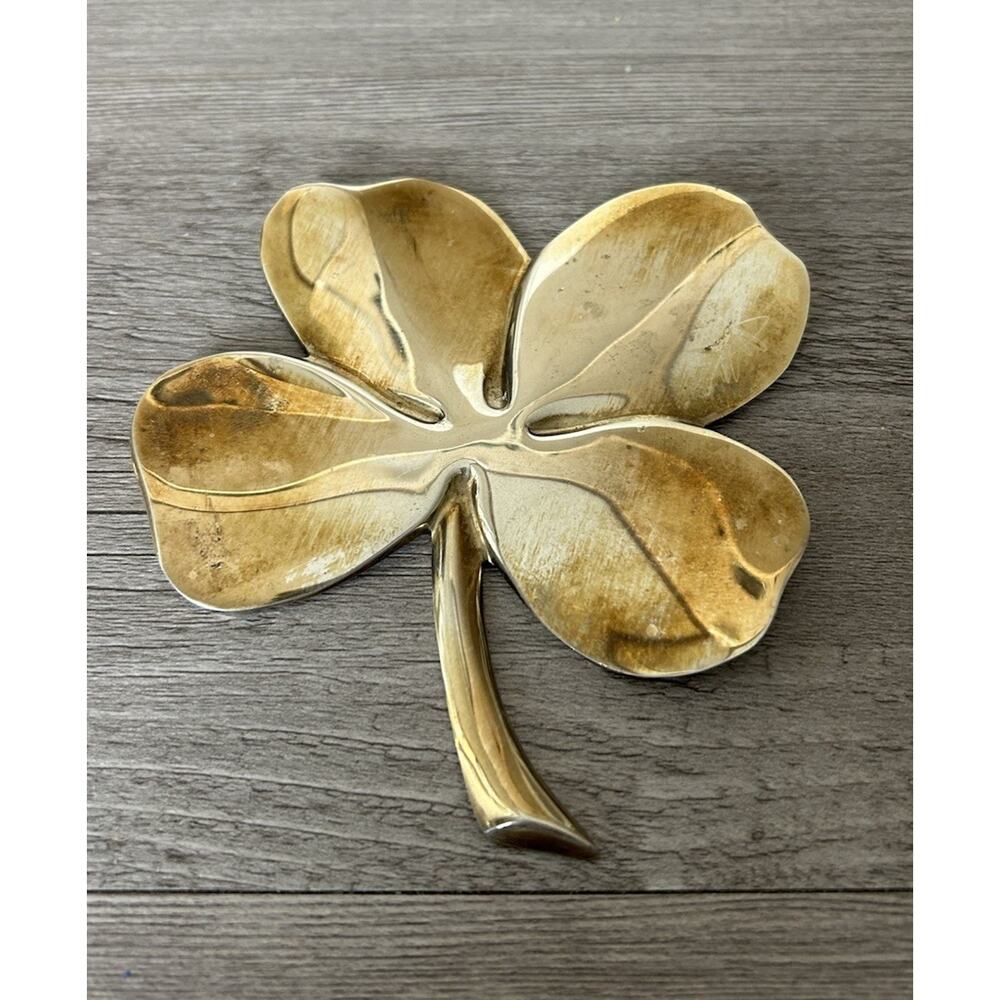 Vintage Gerity 24k Brush Gold-Plated 4 Leaf Clover Paperweight